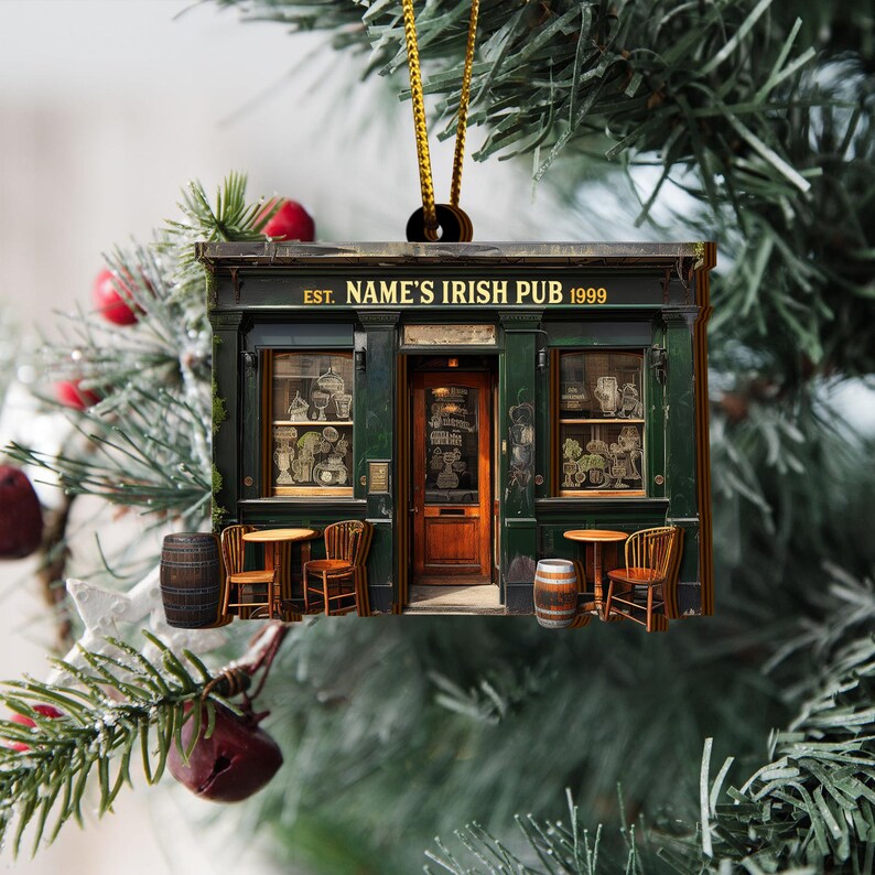 Artsy Woodsy Personalized Irish Pub Ornaments for Christmas Tree Decor