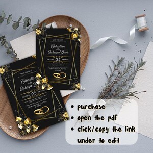 Black and Gold Elegant Wedding Invitation, Printable Formal Wedding Template, Editable Luxury Digital Invite PDF Download
