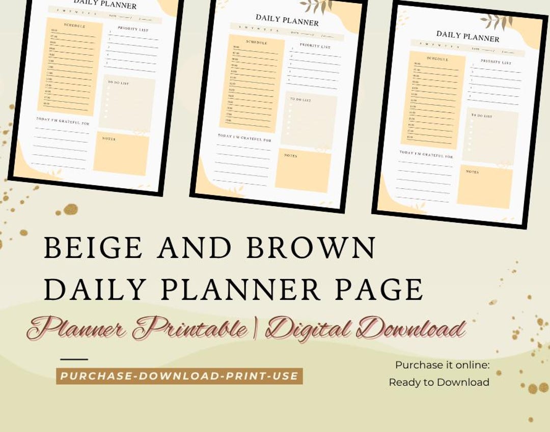 Beige and Brown Daily Planner Page, Simple A4 Printable Schedule PDF ...