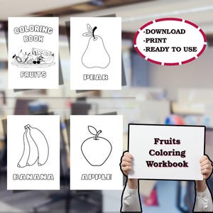 Fruits Coloring Book Printable, Black and White Kids Activity Pages, Fun Fruit Coloring Sheets PDF, Digital Download