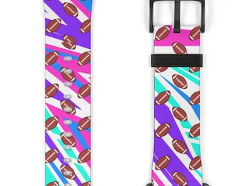 Colorful Pattern Apple Watch Band: Football Sport Style, Polyester Faux Leather