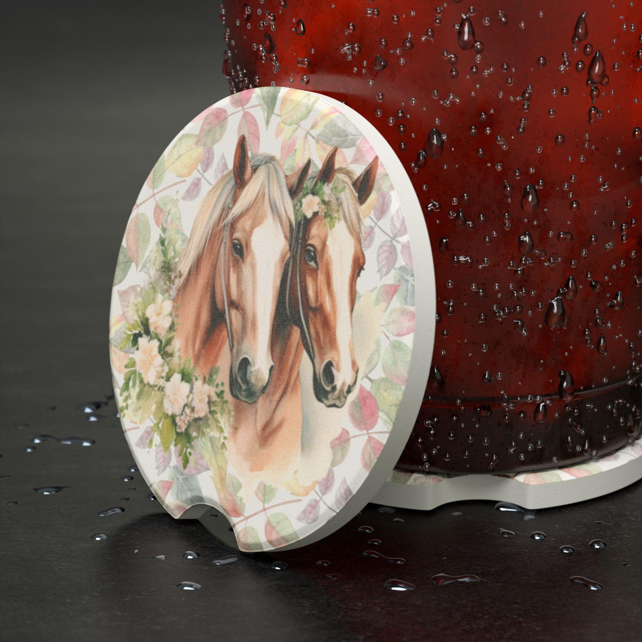 Ford Mustang Pony Logo Custom Sandstone Car Coaster Set Of 2 – Absorbent, Multicolor