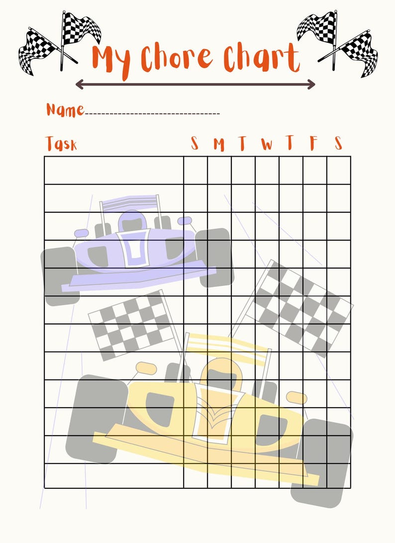 Race Car Chore Chart: Kids' Task Tracker (PDF Download) - Etsy