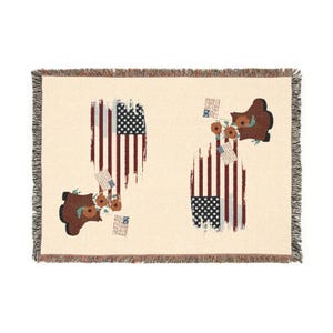 Woven Blanket - American Flag Throw with Boots, Flags, and Poppies. Patriotic Home Decor, Memorial Day Gift, Veteran&#39;s Day Blanket, Military