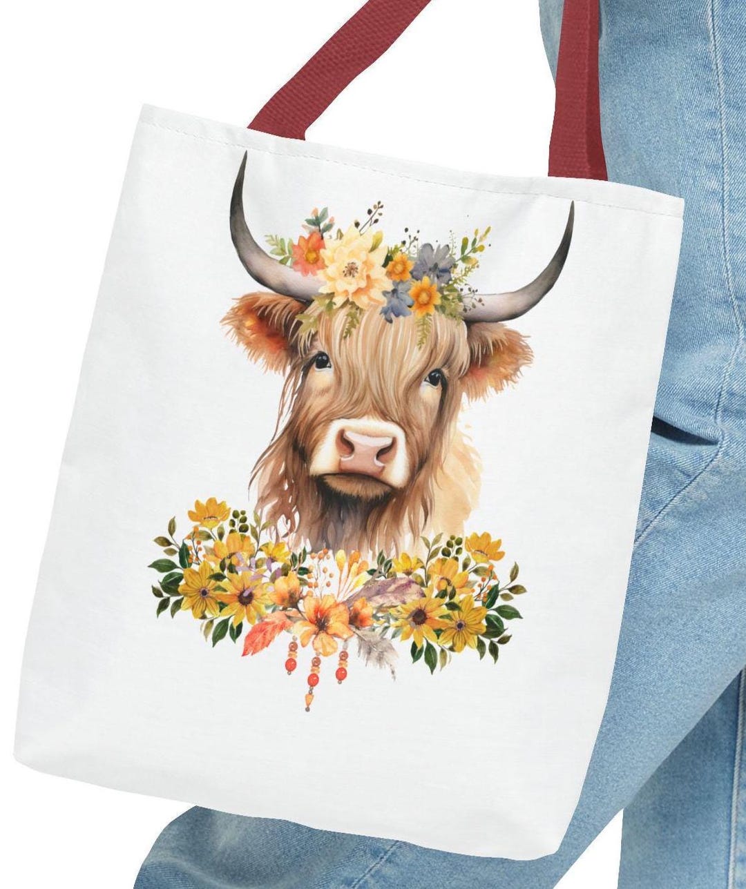 ハイランドカウトートバッグ：花柄ファームハウスシックなキャリー