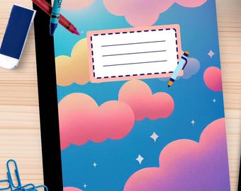 Happy Cloud Composition Notebook Cover Sticker: Bright Design (Digital Download)