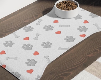 Bone & Paw Print Pet Feeding Mat: Anti-Slip Dog Bowl Mat