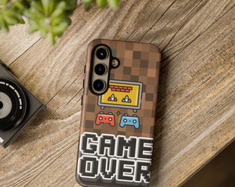 Game Over Pixel Phone Case for Google and Samsung, Retro 8-Bit Video Game Design