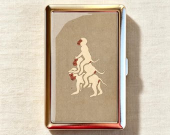 Vintage Stacked Three Primitive Monkeys Cigarette Case-Zigarettenetui Wallet Metal Joint Holder