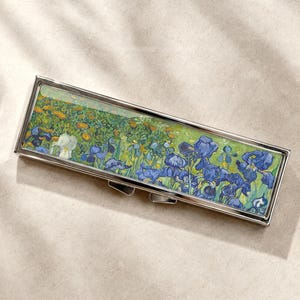 Pudełko na tabletki irysy w stylu vintage Van Gogha – pojemnik na leki, tygodniowy organizer na 7 dni, pojemnik na witaminy, pudełko na drobiazgi