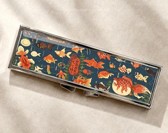 Vintage Japanese Goldfish Pill Box-Medicine Container, Weekly 7 day Organizer, Vitamins Holder, Trinket Box