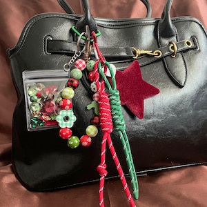 Christmas Beaded Crystal Stone Bag Charms,Rope Bag Charm,Purse Bag Keychain Accessories,Gift for her