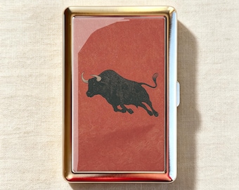 Minimal Oriental Leaping Black Bull Red Cloud Texture Cigarette Case-Zigarettenetui Wallet Metal Joint Holder