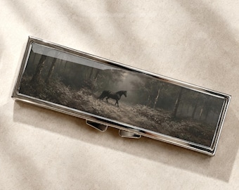 Dark Moody Black Horse Forest Pill Box-Medicine Container, Weekly 7 day Organizer, Vitamins Holder, Trinket Box