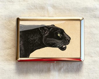 Dramatic Vintage Black Panther Engraving Mustard Cigarette Case-Zigarettenetui Wallet Metal Joint Holder
