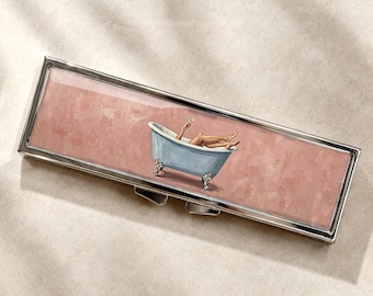 Bath Tub Cocktail Lady Pill Box-Medicine Container, Weekly 7 day Organizer, Vitamins Holder, Trinket Box