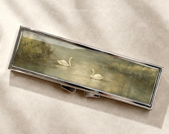 Vintage Swan Lake Pill Box-Medicine Container, Weekly 7 day Organizer, Vitamins Holder, Trinket Box