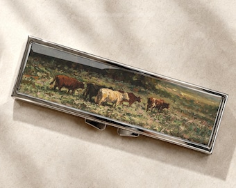 Vintage Cows Landscape Pill Box-Medicine Container, Weekly 7 day Organizer, Vitamins Holder, Trinket Box