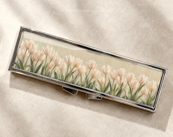 Soft Blush Tulip Oil Painting Pill Box-Medicine Container, Weekly 7 day Organizer, Vitamins Holder, Trinket Box