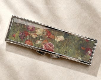 Vintage Poppy Floral Pill Box-Medicine Container, Weekly 7 day Organizer, Vitamins Holder, Trinket Box