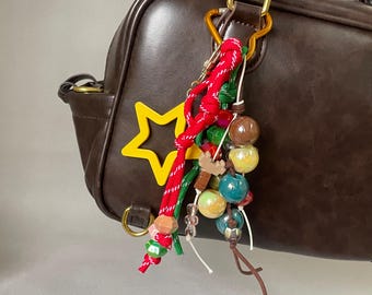 Star Key Chain Christmas Colors Rope Bag Charms, Beads Bag Chains Bag Accessories