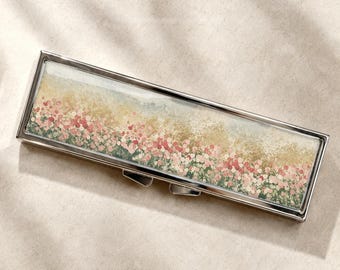 Vintage Pink Wildflower Field Pill Box-Medicine Container, Weekly 7 day Organizer, Vitamins Holder, Trinket Box
