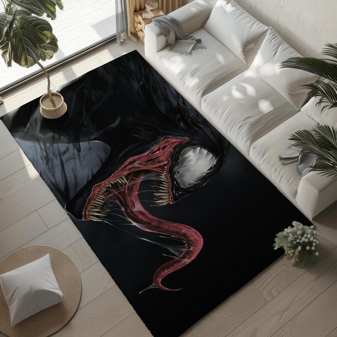 Venom Marvel Rug Bold Superhero Carpet for Geek Room, Washable and Pet ...