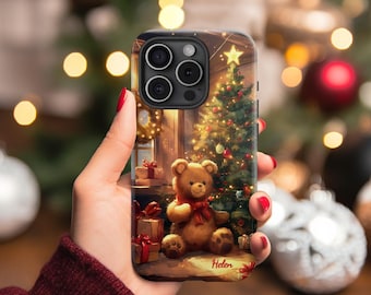 Personalized Teddy Bear Christmas Phone Case 2, Teddy Bear Phone Case, Christmas Phone Case Gift, Teddy Bear Christmas Phone Casing, iPhone