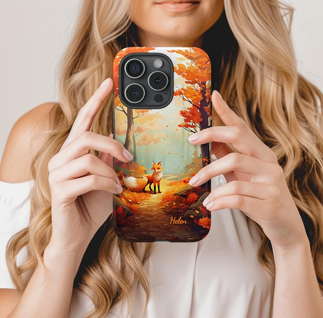 Personalized Fall Forest Fox Phone Case, Fox Phone Case, Fox Forest Phone Case Gift, Autumn Fox Phone Case Gift, Fall Fox Phone Case Gift