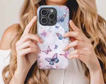 Personalized Butterfly Phone Case, Butterflies Phone Case, Aesthetic Butterfly Phone Case, Cherry Blossoms Sky Butterflies Phone Case Gift