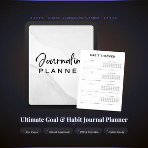 Undated Digital Planner PDF Printable Habit Tracker Goal Journal Weekly Journaling Prompts Self Care Reflection Minimalist Growth Tracker
