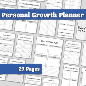 Undated Personal Growth Planner | Self Improvement Reflection Workbook Printable Digital Download Goal Setting Tracker