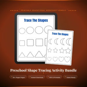 Shape Tracing Worksheets, Preschool Handwriting Practice PDF, Printable Toddler Activity, Kindergarten Fine Motor Skills, Digital Download