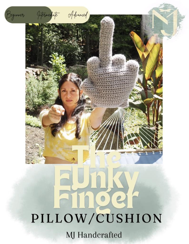 Crochet Middle Finger Pillow Pattern, Bulky Yarn Novelty Home Decor, PDF image 4