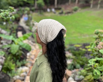 Padrão de lenço de crochê para a cabeça, padrão de crochê para iniciantes em lenços de cabeça, bandana boho para cabelo, faixa de cabeça fácil de fazer, lenço em cascata em PDF