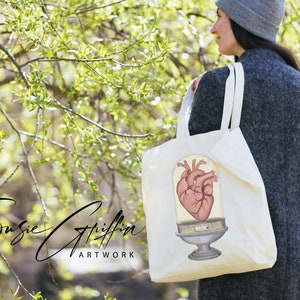 Easily Excitable Anatomical Heart in Glass Display Canvas Tote Bag image 1