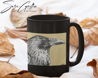 Raven Sketch - Black Mug, 15oz