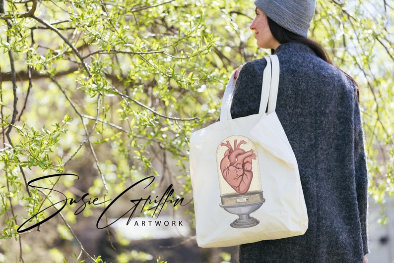 Easily Excitable Anatomical Heart in Glass Display Canvas Tote Bag image 1