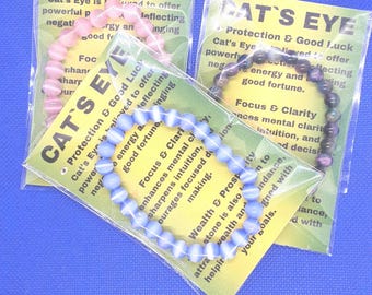 Pulseras de ojo de gato – Rosa, azul y multicolor – 5,5 cm de diámetro – Joyería de cristal espiritual – Regalo de piedras preciosas curativas