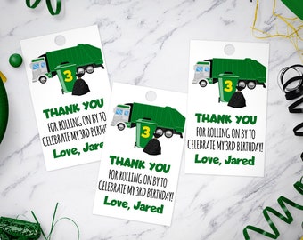Garbage Truck Birthday Favor Tags, Garbage Truck Party editable for any age | Instant Download - DIY Edit Yourself
