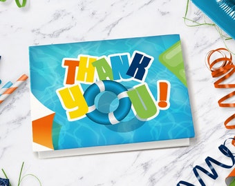 Pool Party Birthday Thank You Card - for Pool Party or Kids Swim Party  |  Instant Download - DIY - Edit Yourself