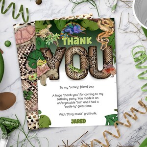 Cumpleaños de reptiles Nota de agradecimiento / Plantilla de tarjeta de agradecimiento de reptiles / Descarga instantánea - BRICOLAJE - Edítese usted mismo