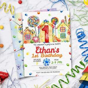 Candyland Birthday Invitation: Candy Theme, Ages 1-10 (DIY Digital Download)