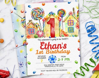 Candyland Candy Invitation for Candy Theme - Instant Download Invitation Template for Ages 1-10 - DIY Edit Yourself