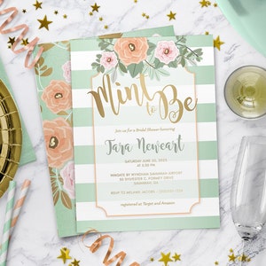 Mint and Gold Wedding Shower Invitation - Mint to Be - Mint Peach and Gold - Instant Download Digital Invitation