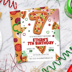 Pizza Party, Pizza Geburtstagseinladung für Pizza Party Thema - Digital Download Einladungen, Sofort Download, DIY Edit Yourself