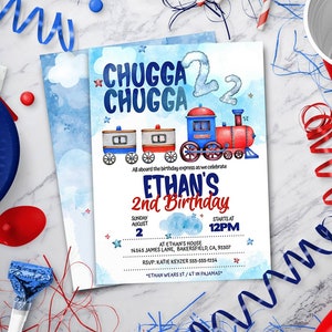 Chugga Chugga Two Two Train Birthday Party Invitation Template, Instant Download, DIY Edit Yourself