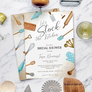 Bridal Shower Invitation, Kitchen theme, Aqua or Turquoise, Stock the Kitchen Party, Instant download, editable design