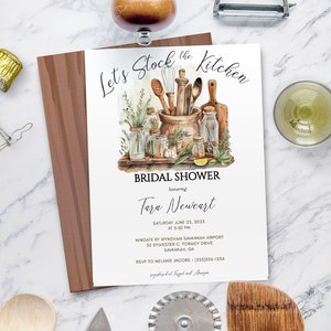 Faire-part de douche nuptiale, thème de la cuisine, tons de terre rustiques, fête de la cuisine, téléchargement immédiat, modèle modifiable