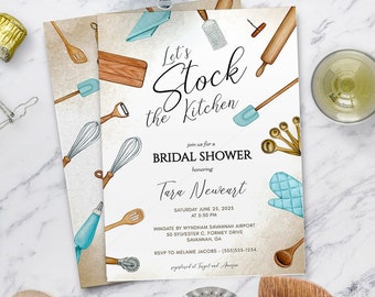 Bridal Shower Invitation, Kitchen theme, Aqua or Turquoise, Stock the Kitchen Party, Instant download, editable design